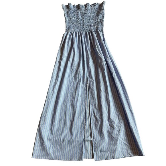 Loyd/Ford Blue White Stripe Midi Dress Strapless 100% Cotton Size Medium Women's - Picture 6 of 13